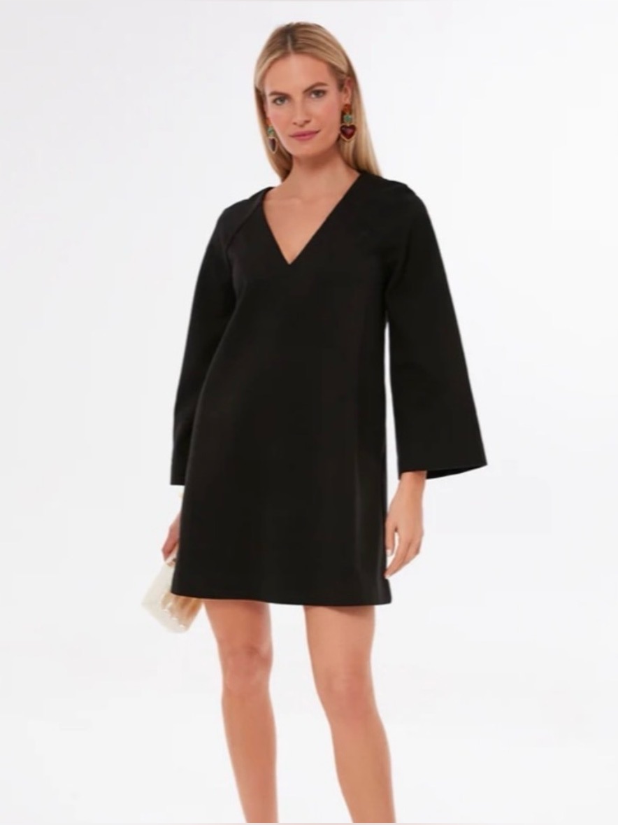 Tuckernuck Pomander Place Audrey Bell Sleeve Mini V-Neck Dress, Size Xl Black